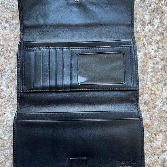 Vintage Napa Vitello By Bosca Black Leather Trifold/ Clutch Wallet - Picture 2 of 3